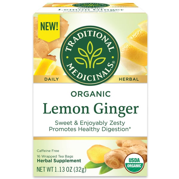 Tea Traditional Medicinals Organic Lemon Ginger, Caffeine Free Herbal Tea hero