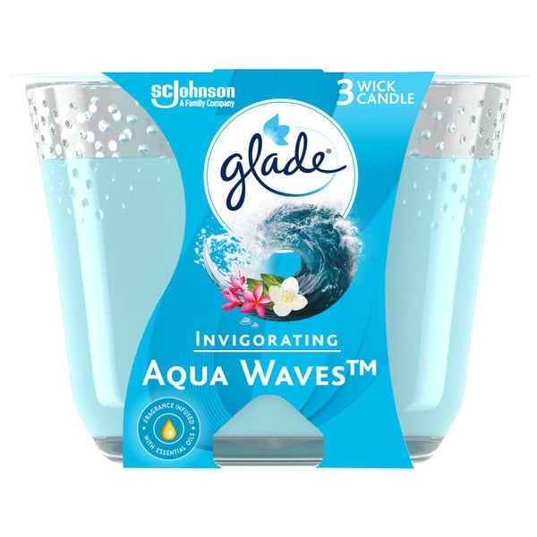 Air Fresheners & Candles Glade 3-Wick Scented Candle Air Freshener, Aqua Waves, Infused with Essential Oils hero