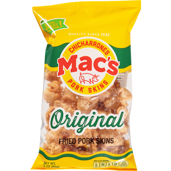 Chips & Pretzels Mac's Pork Skins, Fried, Original hero