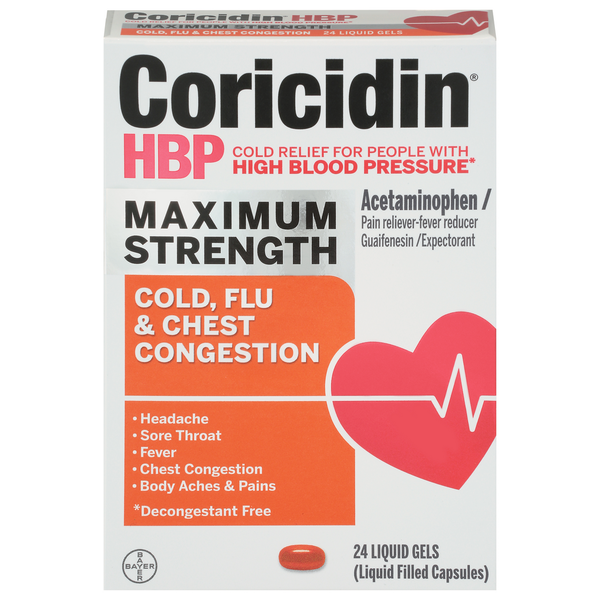 Cold, Flu & Allergy Coricidin Cold, Flu & Chest Congestion, Maximum Strength, Liquid Gels hero