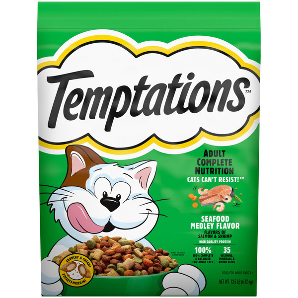 Cat Food TEMPTATIONS Complete Nutrition Seafood Medley Flavor Adult Dry Cat Food hero