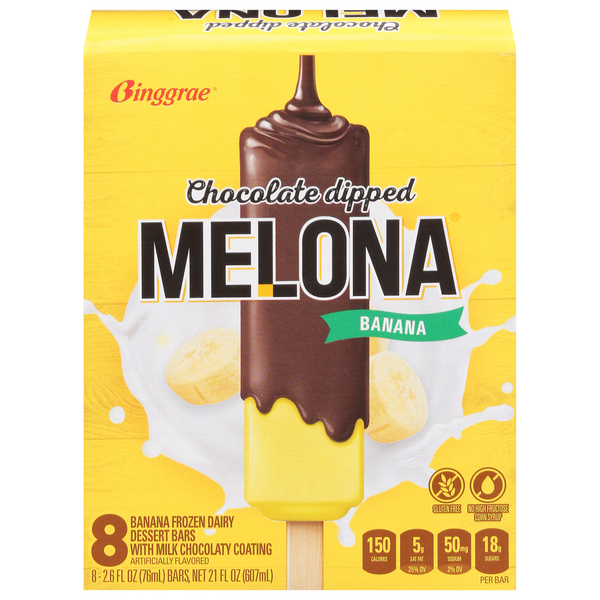 Melona Frozen Dairy Dessert Bars, Banana, Chocolate Dipped hero