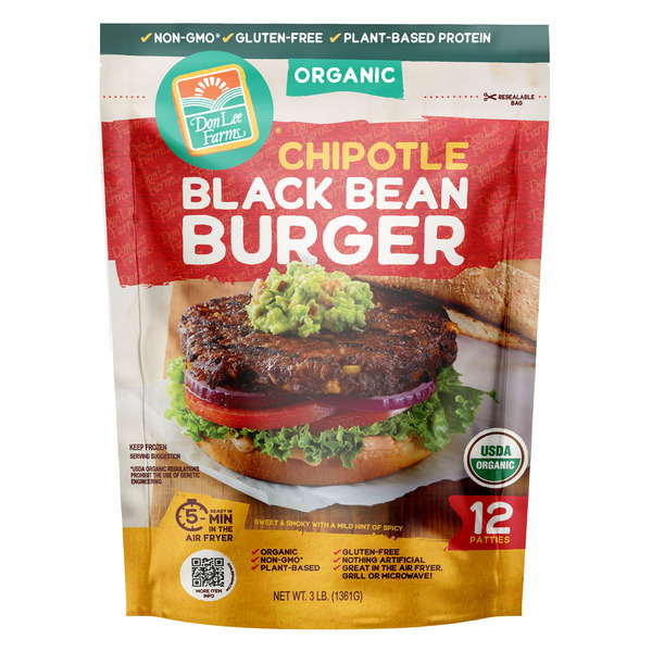 Frozen Meals Don Lee Farms Organic Black Bean Burgers, 3 lbs hero