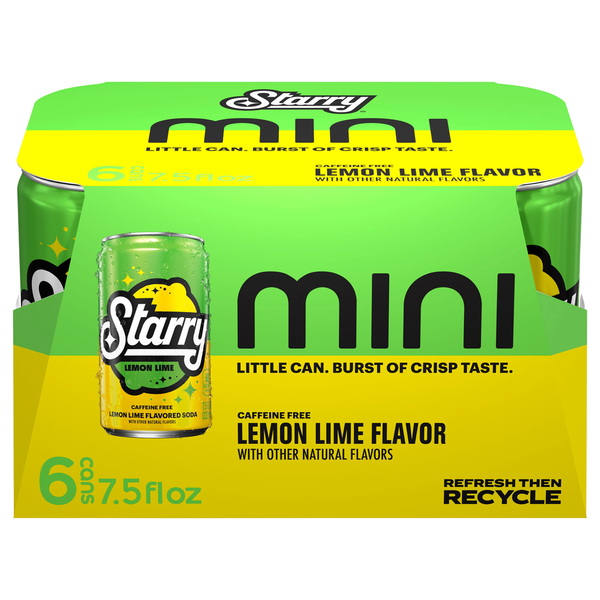 Soft Drinks Starry Soda, Caffeine Free, Lemon Lime Flavor, Mini hero