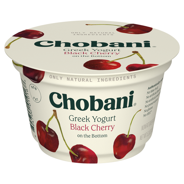 Yogurt Chobani Yogurt, Nonfat, Greek, Black Cherry on the Bottom hero