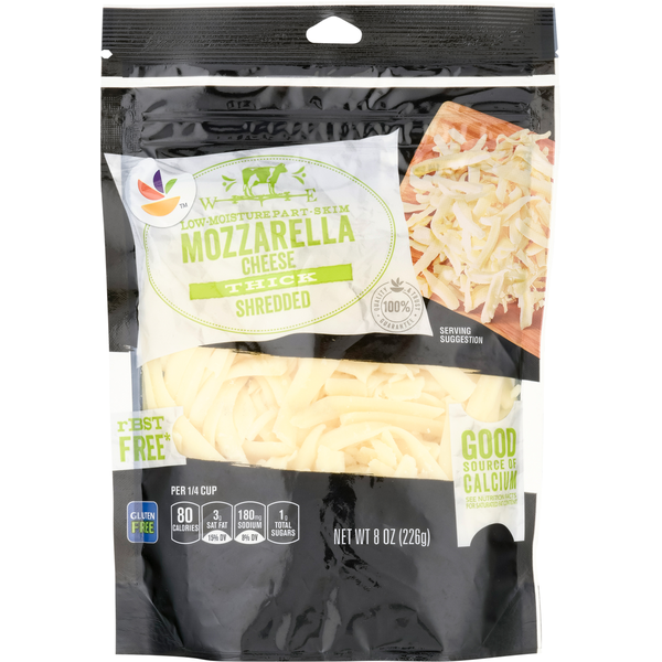 Packaged Cheese Store Brand Shredded Cheese, Part-Skim, Low-Moisture, Mozzarella, Thick hero