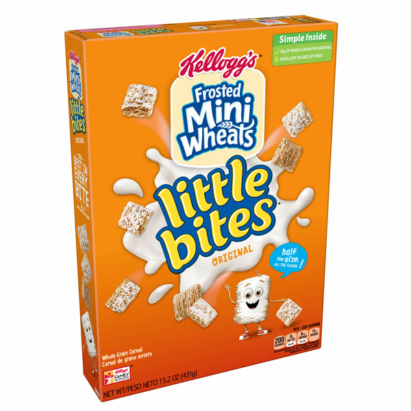 Cereal Frosted Flakes Frosted Mini-Wheats, Original, With 100% Whole Grain, Little Bites Low Fat Excellent Source of Fiber hero