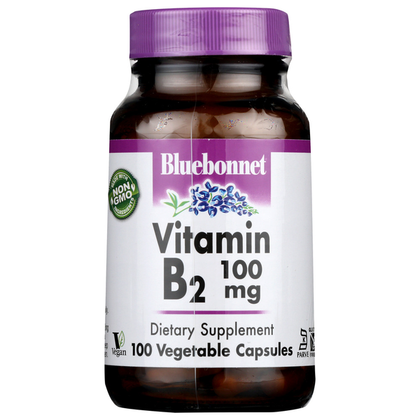 Vitamins & Minerals Bluebonnet Vitamin B-2 100 mg Vegetable Capsules hero