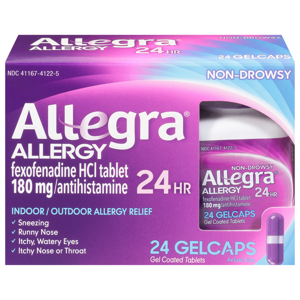 Allegra Allergy Relief, 24 Hr, Indoor/Outdoor, 180 mg, Gelcaps hero