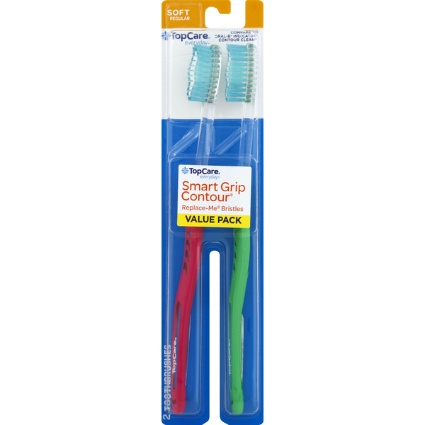 Oral Hygiene TopCare Toothbrush, Smart Grip Contour, Soft, Regular, Value Pack hero