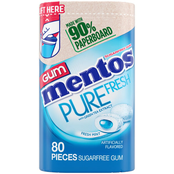 Mint & Gum Mentos Gum Pure Fresh Fresh Mint, 90% Paperboard Bottle hero