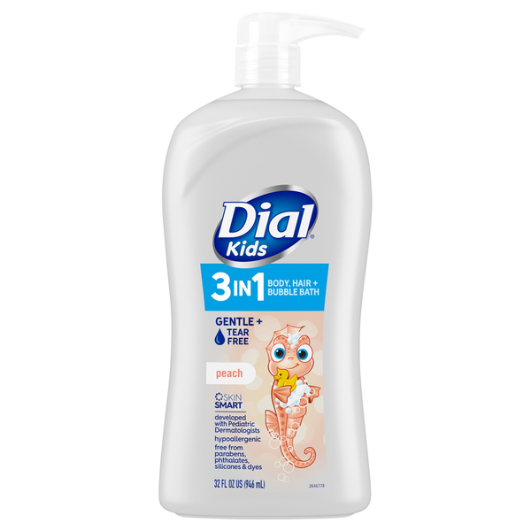 Dial Body, Hair + Bubble Bath, Peach, 3 in 1 hero