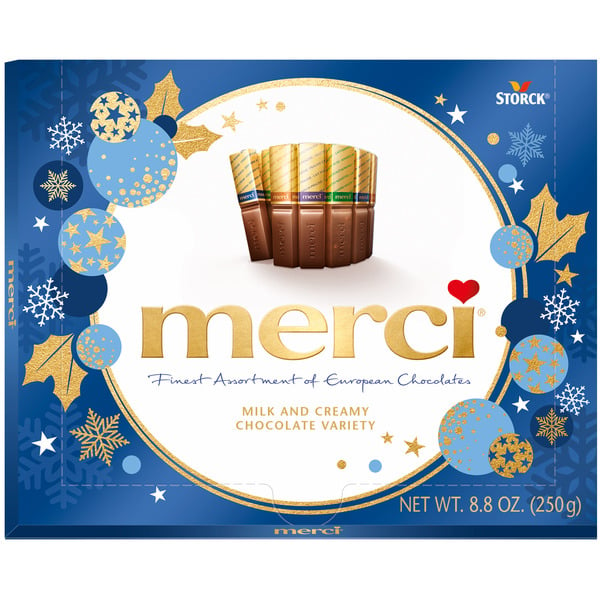 Candy & Chocolate merci Milk & Creamy Chocolates, Holiday Christmas Candy Gift Box hero