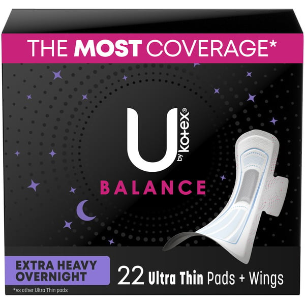 U by Kotex Balance Ultra Thin Overnight Pads with Wings, Extra Heavy Absorbency hero