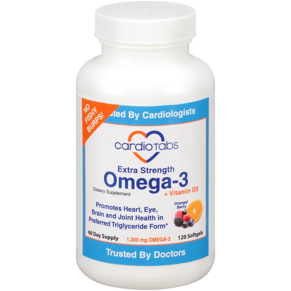 Cardiovascular Cardiotabs Extra Strength Orange/Berry Omega-3 + Vitamin D3 Dietary Supplement hero