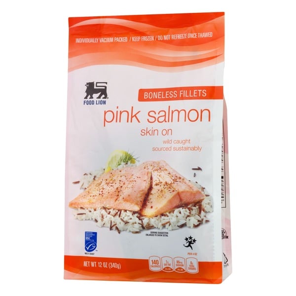 Frozen Fish Food Lion Fillets, Skin On, Boneless, Pink Salmon, Pouch hero