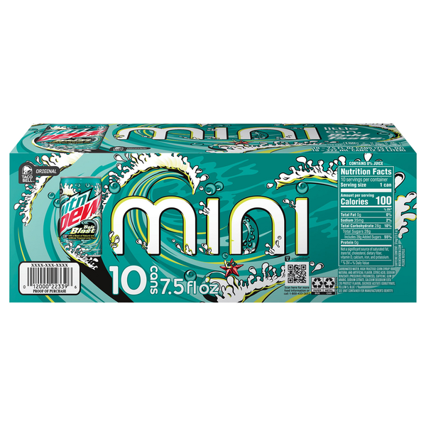 Soft Drinks Mountain Dew Soda, Baja Blast, Mini hero