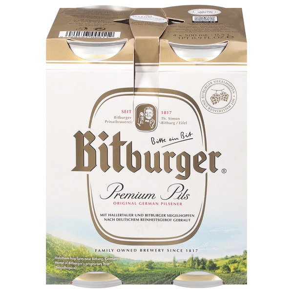 Beers & Coolers Bitburger Beer, Premium Pils, 4 Pack hero