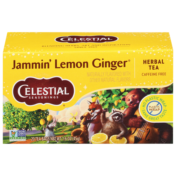 Tea (Loose, Bags and Pods) Celestial Seasonings Herbal Tea, Caffeine Free, Jammin Lemon Ginger hero