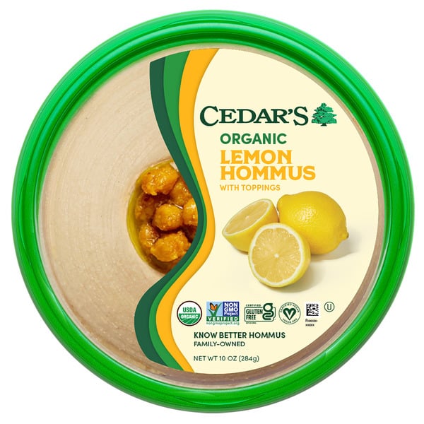 Cedar's Foods Topped Organic Lemon Hommus hero