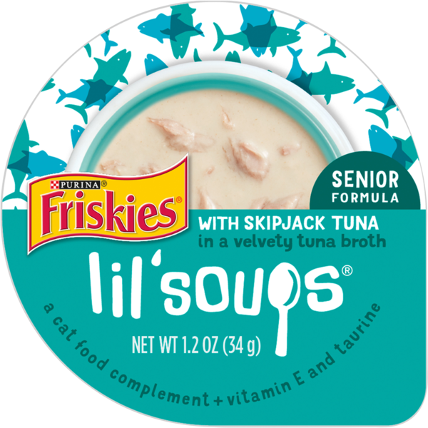 Cat Food & Care Purina Friskies Natural, Grain Free Senior Broth Wet Cat Food Complement, Lil' Soups Skipjack Tuna hero