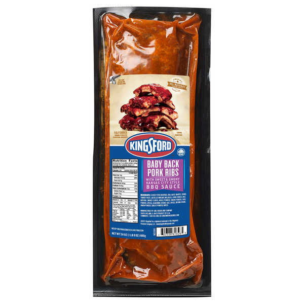 Packaged Meat Kingsford Pork Ribs, Baby Back, with Sweet & Smoky Kansas City BBQ Sauce hero