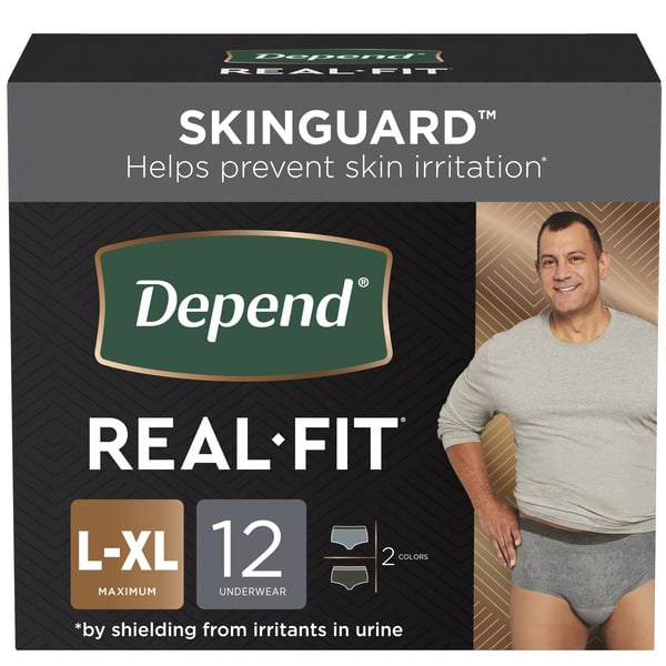 Adult Care Depend Real Fit Incontinence Underwear for Men, Maximum, L/XL, Black and Grey hero