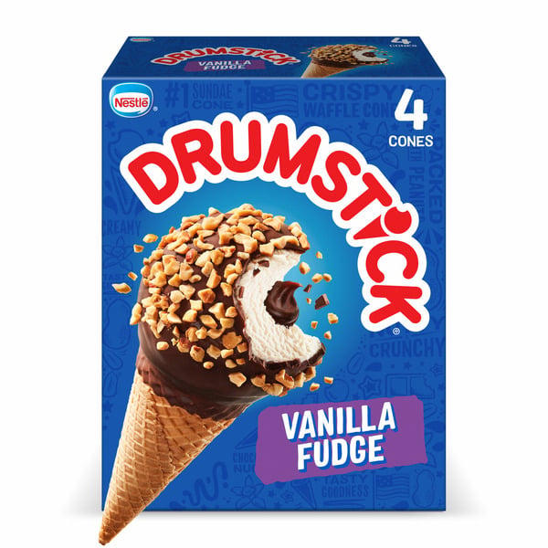 Ice Cream, Novelties & Ice Drumstick Dairy Dessert Cones Vanilla Fudge hero