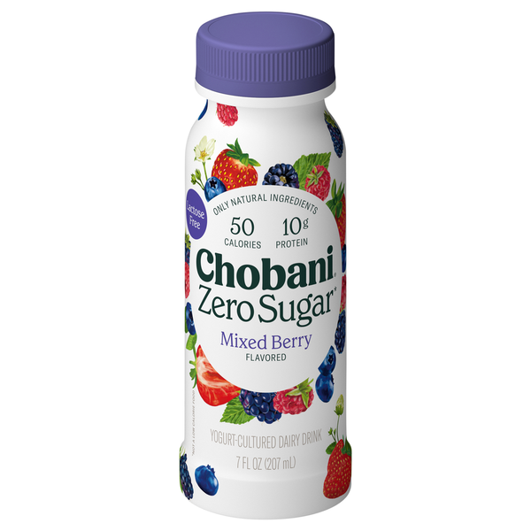 Chobani Dairy Drink, Yogurt-Cultured, Zero Sugar, Mixed Berry Flavored hero