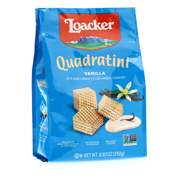 Cookies & Cakes Loacker Quadratini Vanilla, NON-GMO Bite-size Wafer Cookies hero