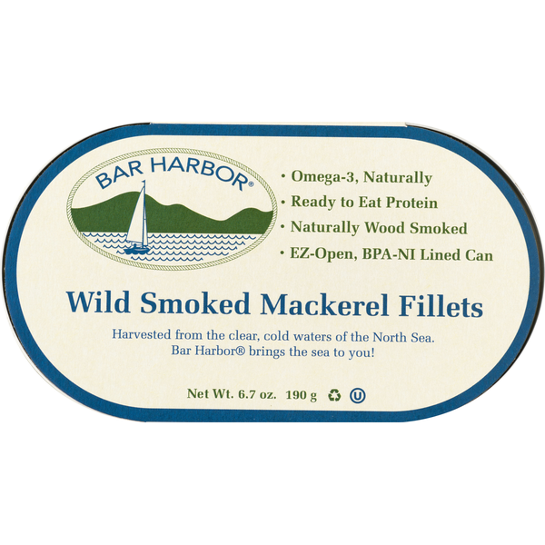 Canned Meat & Seafood Bar Harbor Mackerel Fillets, Smoked, Wild hero