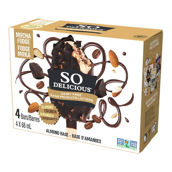 Ice Cream & Ice So Delicious Dairy Free Almond-Based Frozen Dessert, 4 Mocha Almond Fudge Bars hero