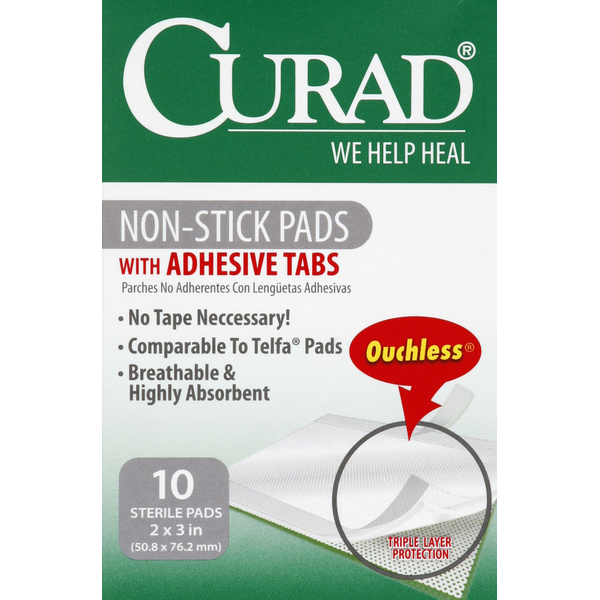 First Aid CURAD Non-Stick Pads, with Adhesive Tabs hero