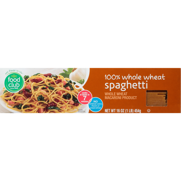 Dry Pasta Food Club Spaghetti, 100% Whole Wheat hero