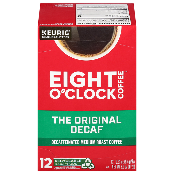 Coffee Eight O’Clock Coffee, Medium Roast, The Original Decaf, Decaffeinated, K-Cup Pods hero