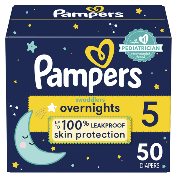 Diapers & Wipes Pampers Swaddlers Overnights Diapers Size 5 50 Count hero