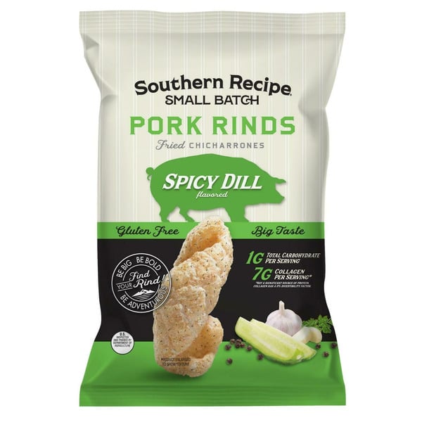 Chips & Pretzels Southern Recipe Small Batch Spicy Dill Pork Rinds hero