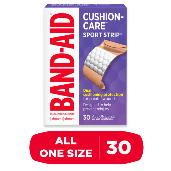 First Aid BAND-AID Cushion Care Sport Strip Adhesive Bandages hero