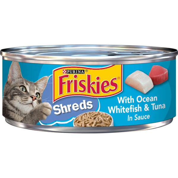 Wet Cat Food Purina Friskies Wet Cat Food, Shreds With Ocean Whitefish & Tuna in Sauce hero