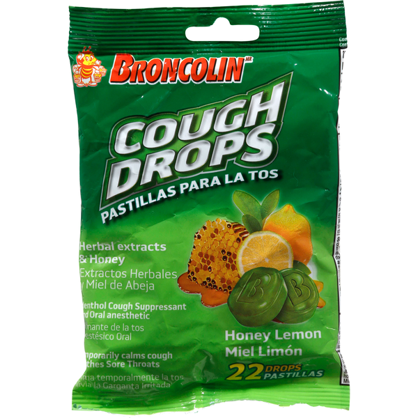 Cold, Flu & Allergy Broncolin Cough Drops, Honey Lemon hero