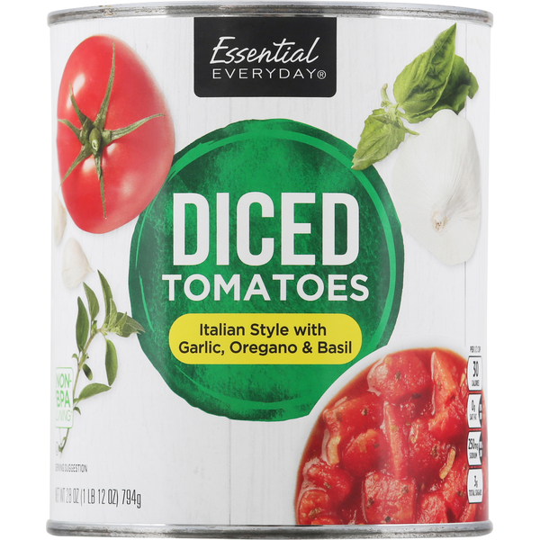 Canned & Jarred Vegetables Essential Everyday Tomatoes, Diced, Italian Style with Garlic, Oregano & Basil hero