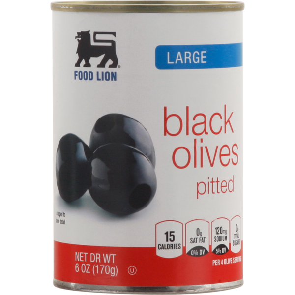 Canned & Jarred Vegetables Food Lion Olives, Black, Large, Pitted hero