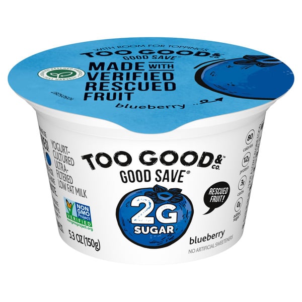 Refrigerated Too Good & Co. Blueberry Flavored Low Fat Greek Yogurt Cultured Product Cup hero