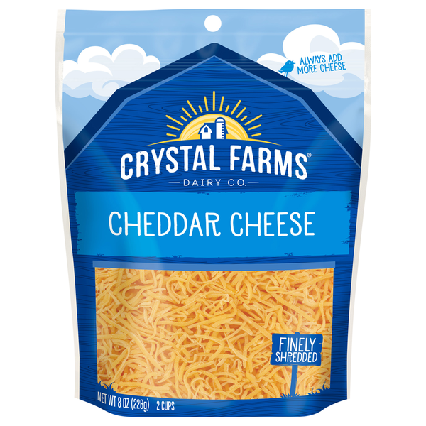 Packaged Cheese Crystal Farms Finely Shredded Cheese, Cheddar hero