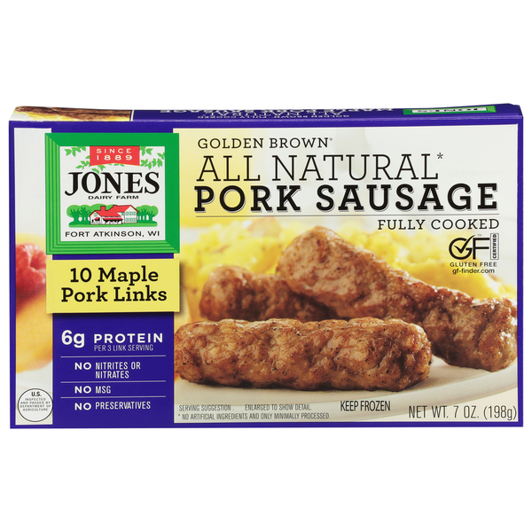 Frozen Breakfast Jones Dairy Farm Pork Sausage Links, Maple, Golden Brown hero