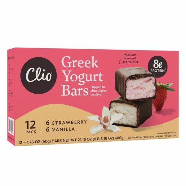 Candy & Chocolate Clio Strawberry and Vanilla, Greek Yogurt Bars hero