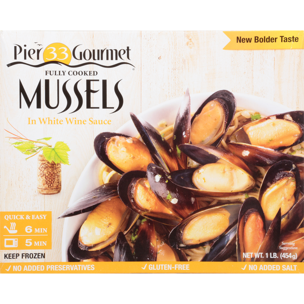 Frozen Meat & Seafood Pier 33 Gourmet Mussels in White Wine Sauce hero