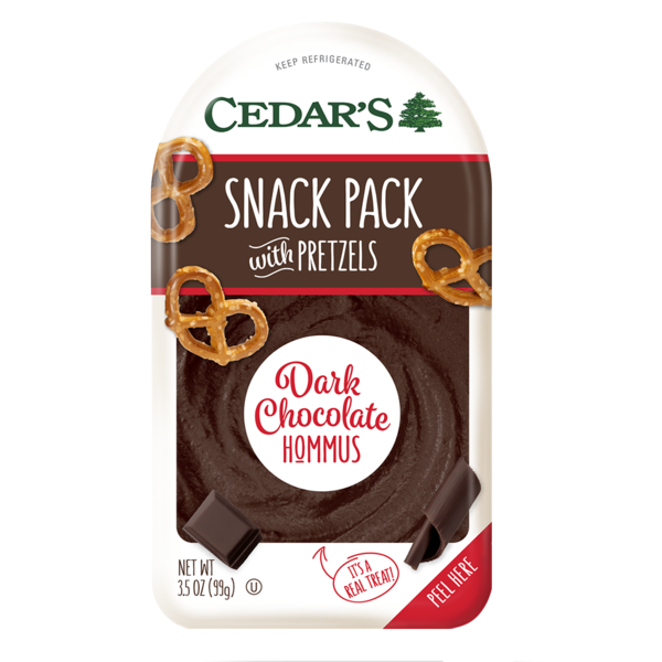 Chips & Pretzels Cedar's Foods Dark Chocolate Hommus with Pretzels Snack Pack hero