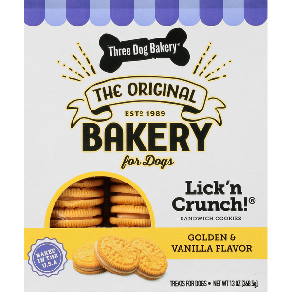 Dog Food & Care Three Dog Bakery Treats for Dogs, Sandwich Cookies, Golden & Vanilla Flavor hero