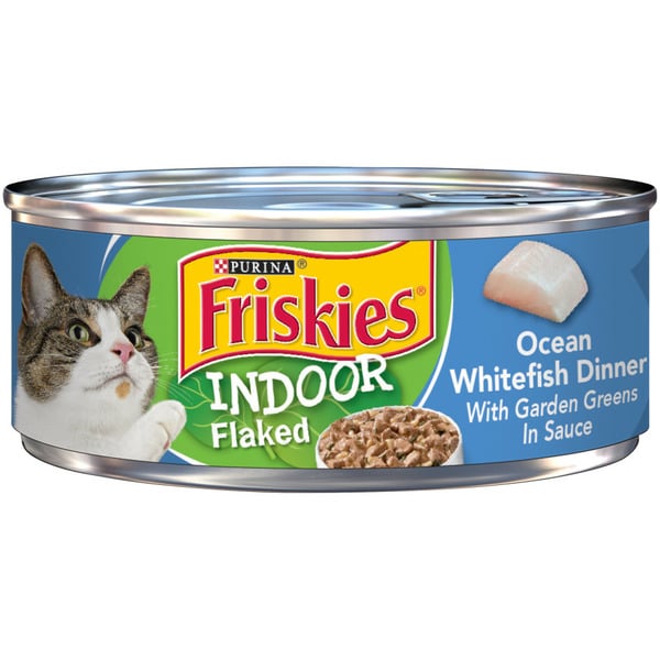 Cat Food Purina Friskies Indoor Wet Cat Food, Indoor Flaked Ocean Whitefish Dinner in Sauce hero